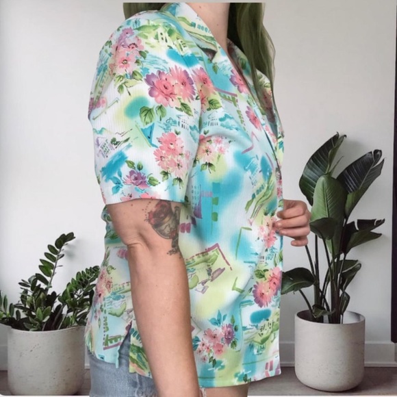 Alia Retro Tropical Hawaiian Bright Multicolor Button Up Blouse SIze 12 - Picture 4 of 9